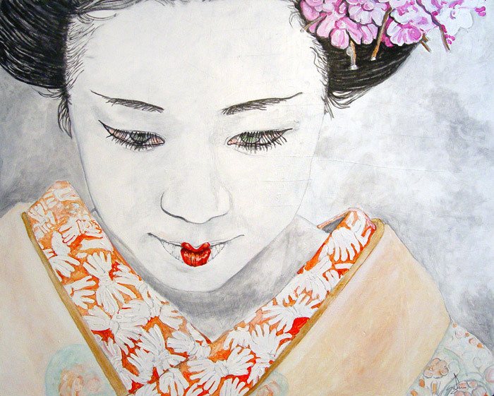 700x561 Sylvain Chamberlain Artwork Geisha 2 Original Painting Acrylic