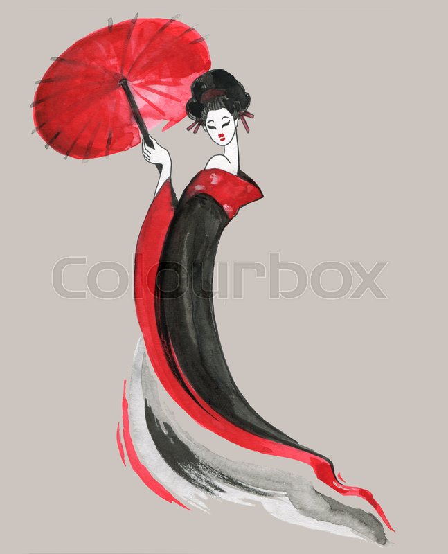 647x800 Geisha, Women In Traditional Clothing. Chinese Style, Watercolor