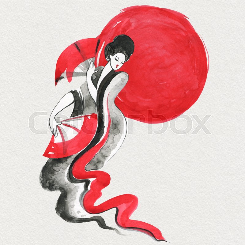 800x800 Geisha, Women In Traditional Clothing. Japanese Style, Watercolor
