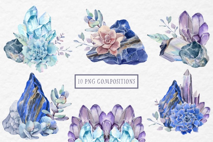 720x479 Gemstones Watercolor Collection By Lemaris