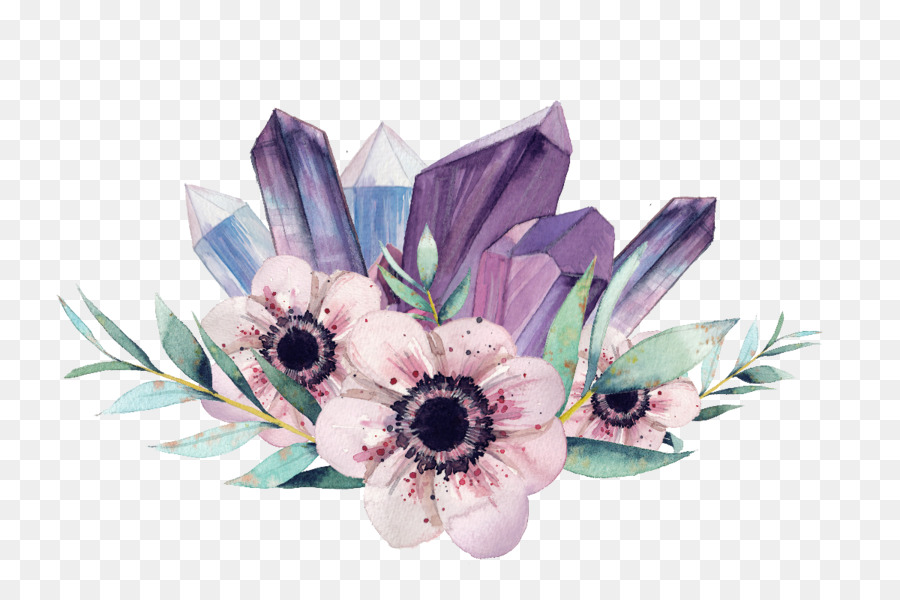 900x600 Gemstone Flower Watercolor Painting Crystal Clip Art