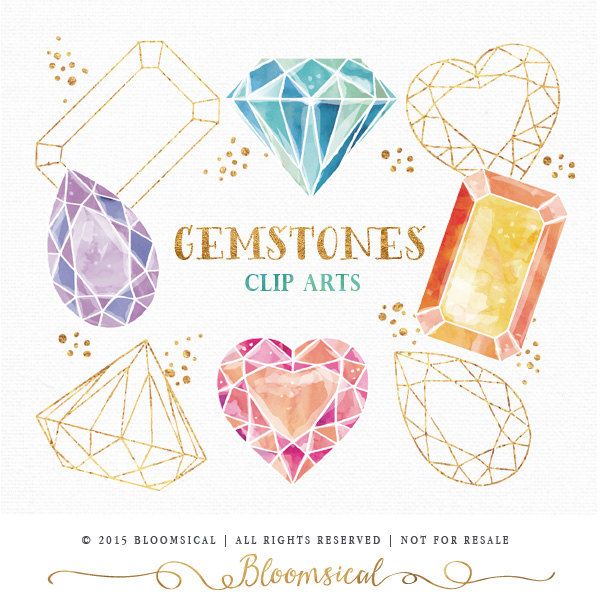 600x600 Gemstones Clip Art Hand Drawn Watercolor Diamond, Crystal, Gem