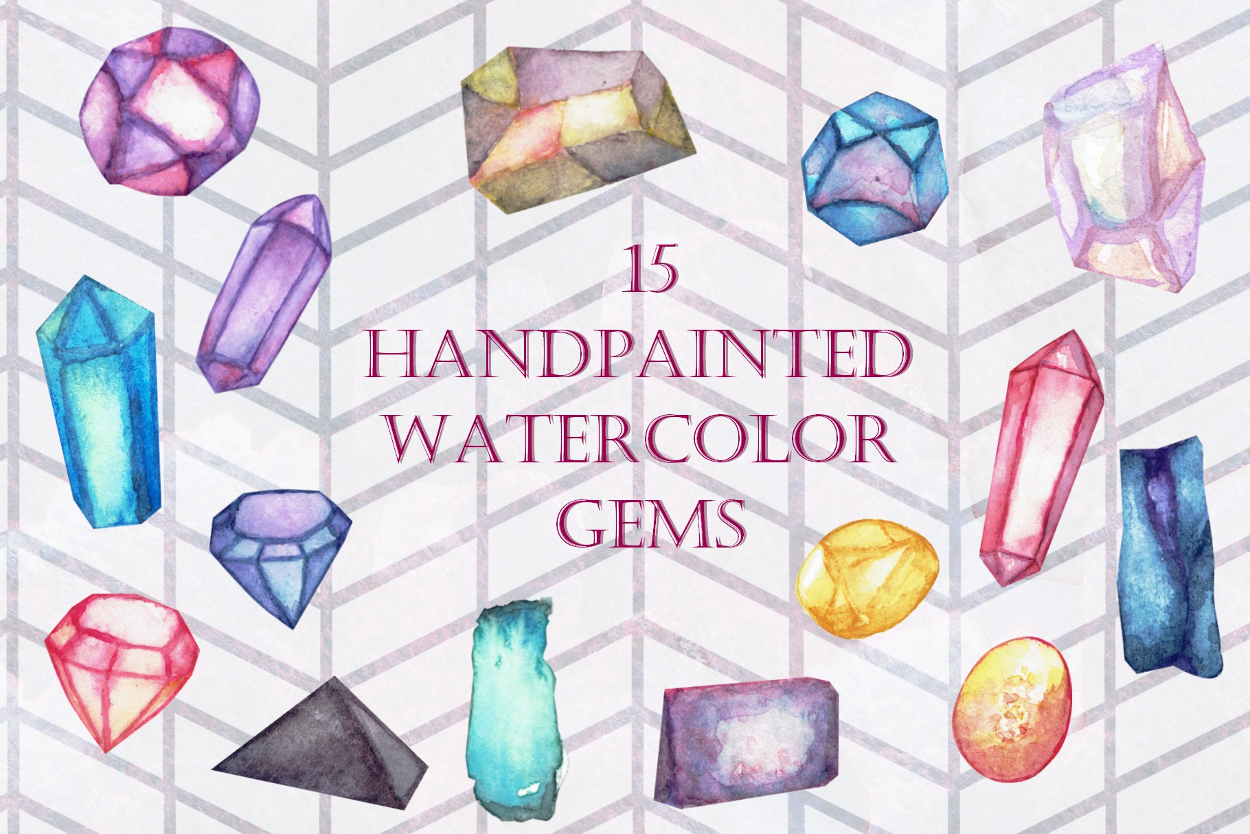 1820x1214 Handpainted Watercolor Gems By Tubigan Design Bundles