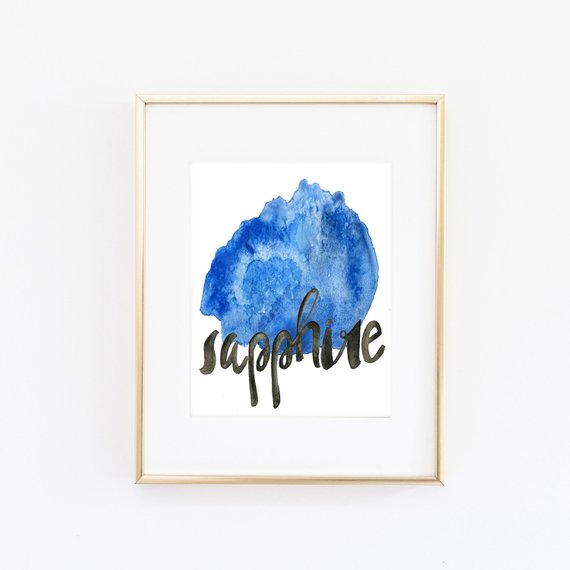 570x570 Sapphire Wall Art Gemstone Watercolor Art Watercolor Etsy