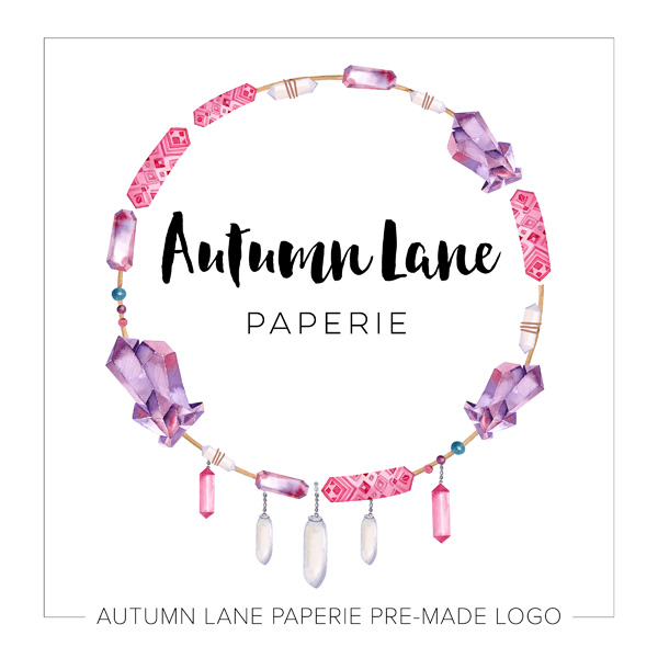 600x600 Watercolor Gemstone Wreath Logo Autumn Lane Paperie