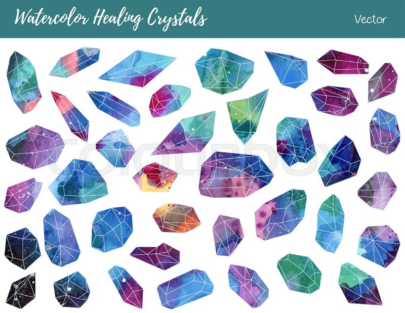 800x619 Collection Of Of Colorful Healing Crystals, Isolated On A White