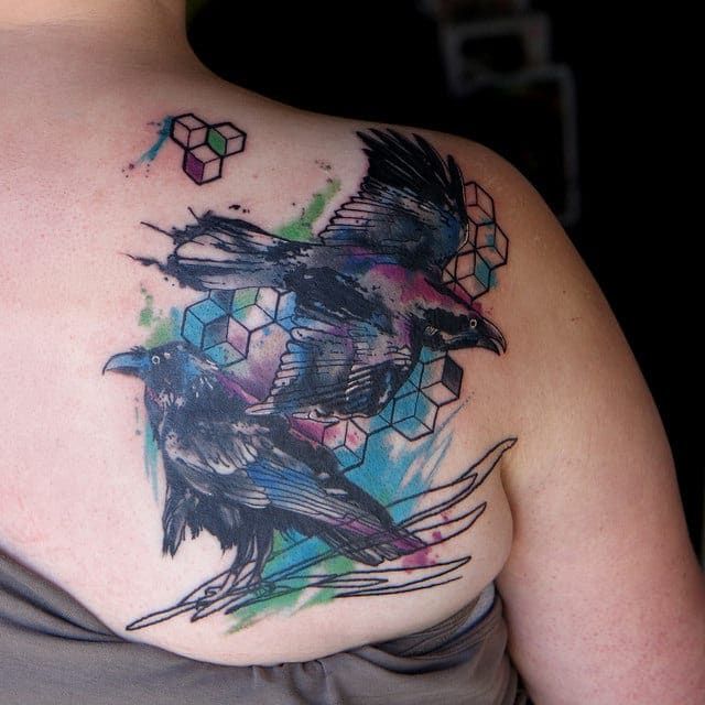 640x640 Geometric Watercolor Raven Tattoo
