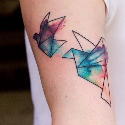 500x500 Geometric Watercolor Origami Birds Tattoo On Arm