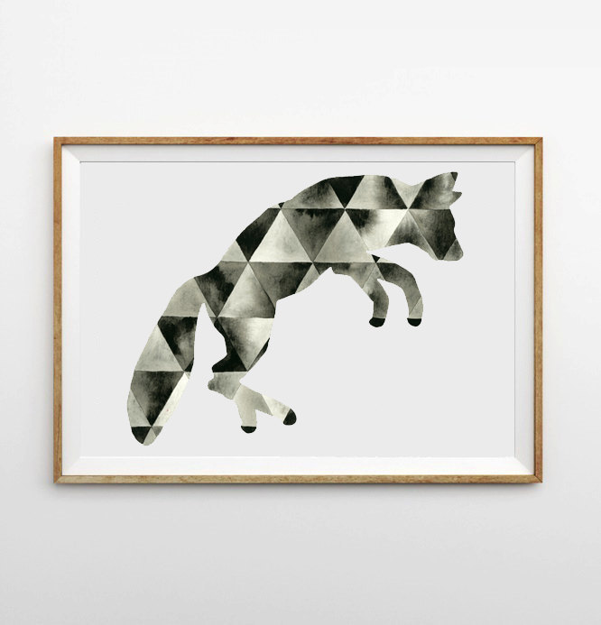 666x693 Geometric Fox Watercolor Art, Triangle Fox By Geometricink On Zibbet