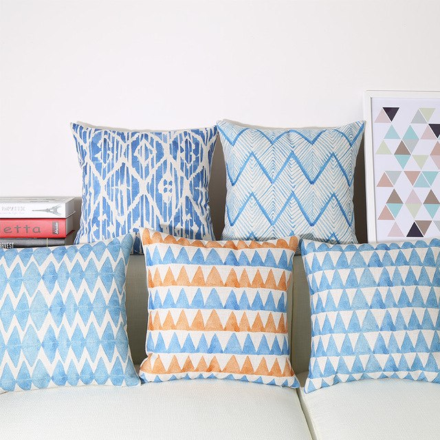 640x640 Geometric Watercolor Art Cushion Cover Nordic Modern Triangles