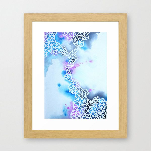 600x600 In Between Abstract Geometric Watercolor Art Print In Blue And