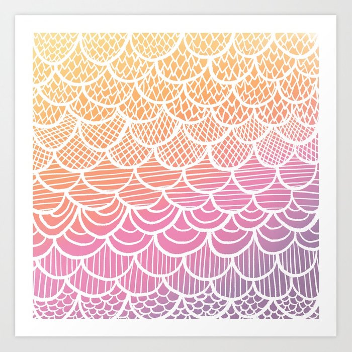700x700 Modern Hand Drawn Summer Geometric Mermaid Scallop Pink Orange