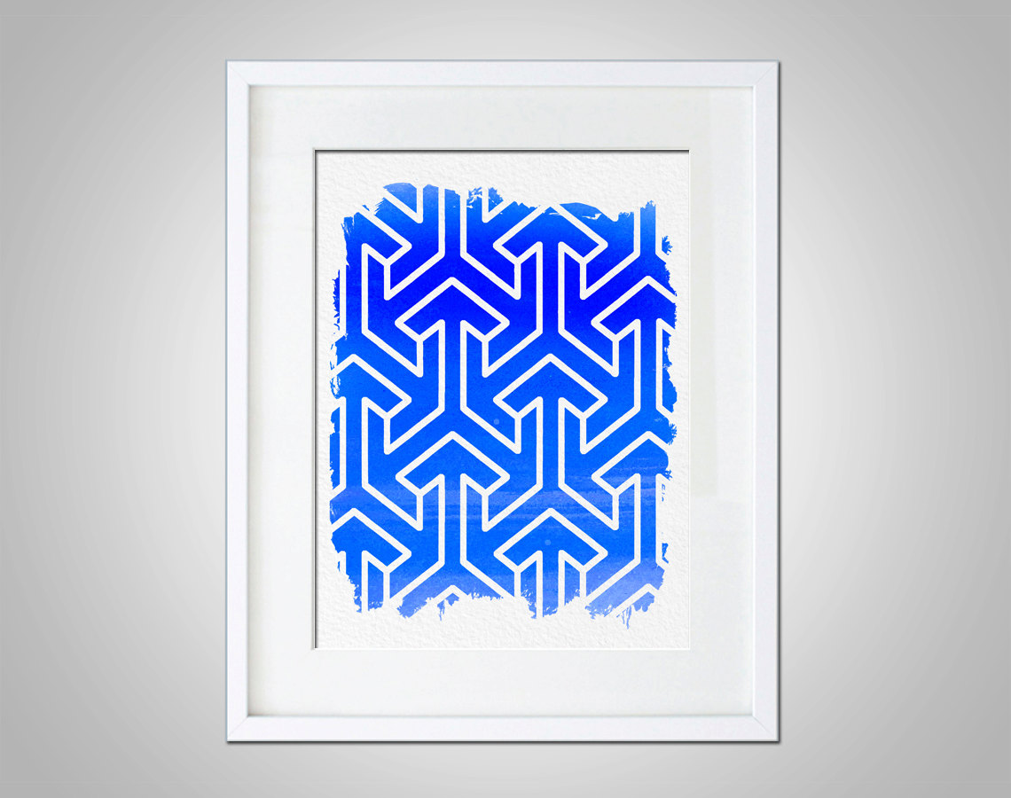 1140x900 Watercolor Art Print Geometric Blue Watercolor Gift Modern 8x10