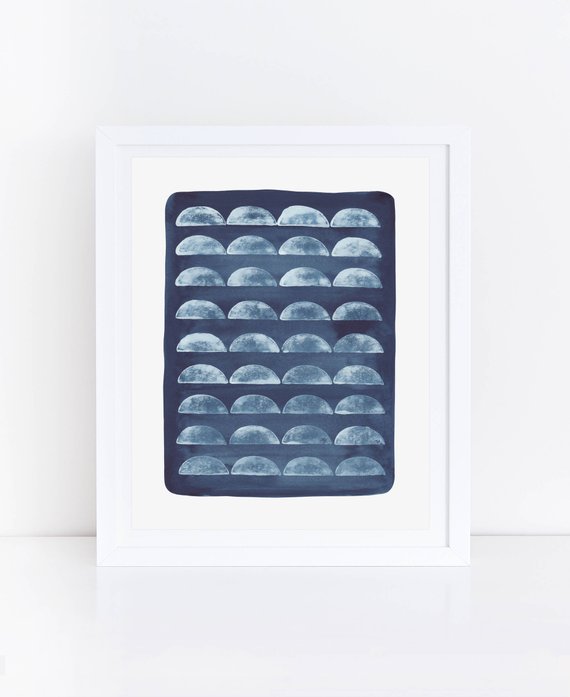 570x697 Blue Watercolor Print Printable Watercolor Indigo Geometric Etsy