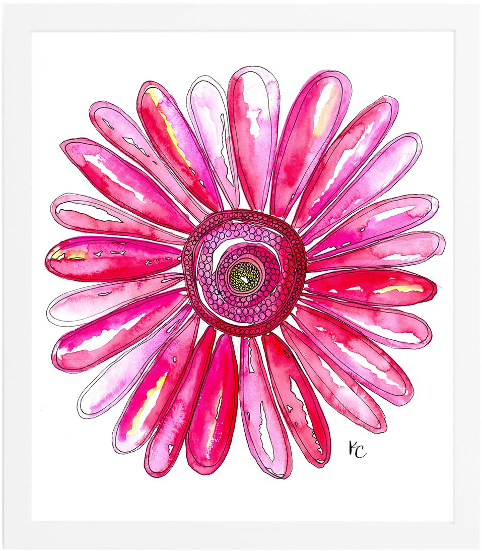957x1093 Pink Gerber Daisy Watercolor Art Print