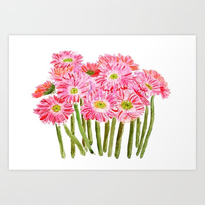 700x700 Pink Gerbera Daisy Watercolor Art Print By Colorandcolor Society6