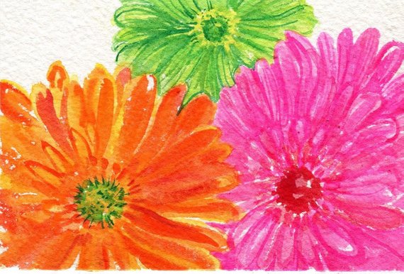570x386 Gerbera Daisies Watercolor Painting Original Gerber Daisy Art Etsy