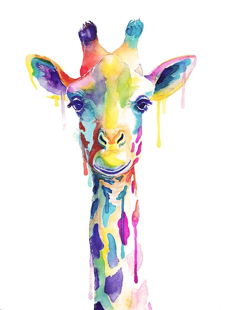 800x1000 Colorful Giraffe Watercolor Print