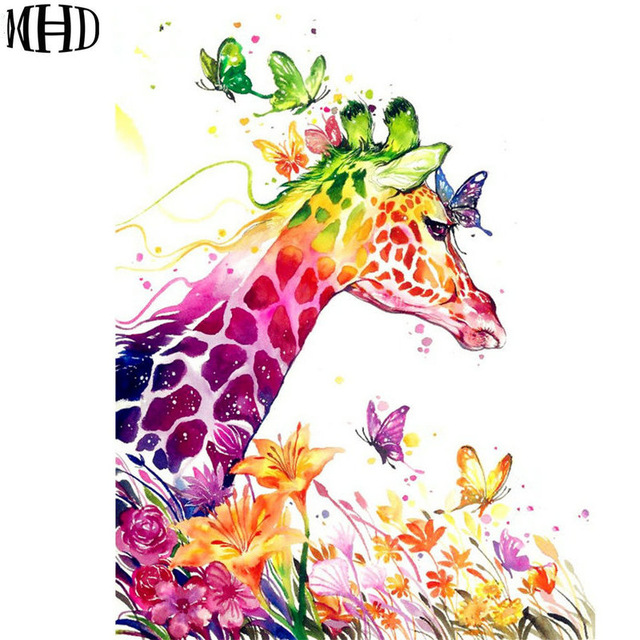 640x640 Mhd 5d Diy Diamond Embroidery Watercolor Giraffe And Flower