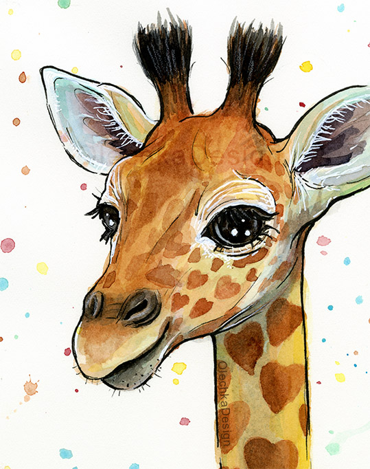 539x682 Baby Giraffe Watercolor Olechka Design