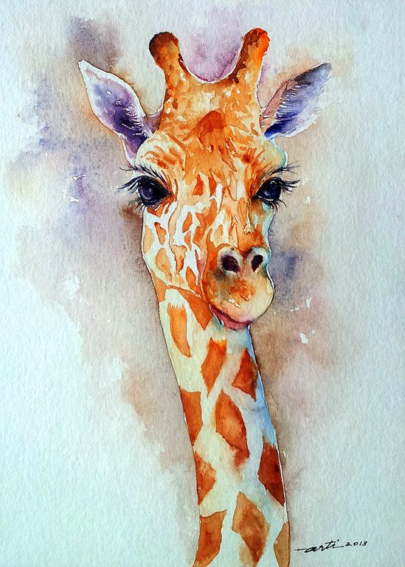 570x798 Giraffe Watercolor Original Animal Painting 9x12 For The Home