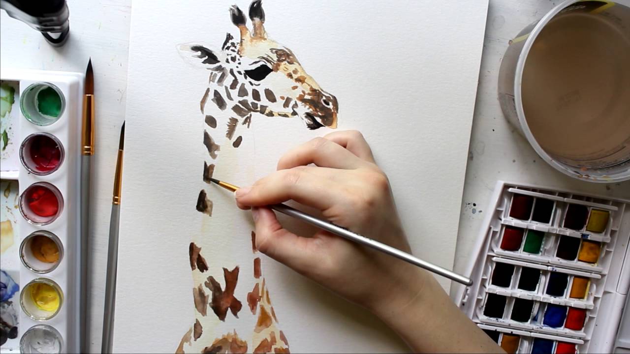 1280x720 Giraffe [Gouache Amp Watercolor] Timelapse Painting