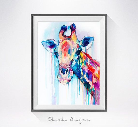 570x525 Giraffe Watercolor Painting Print