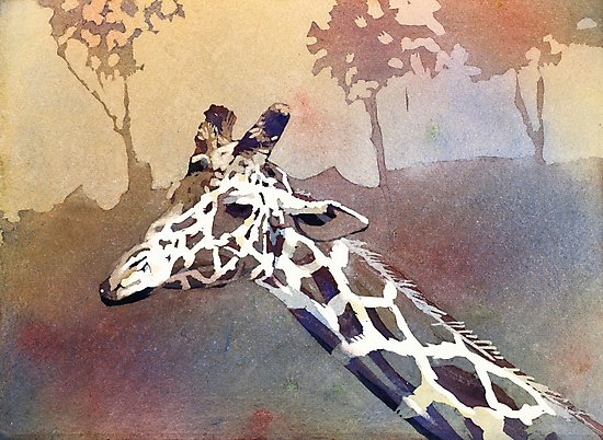550x402 Giraffe Watercolor Painting. Animal Art. Giraffe Print
