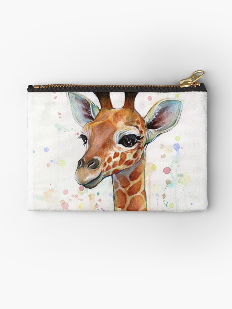 750x1000 Baby Giraffe Watercolor Painting, Nursery Art Studio Pouches By