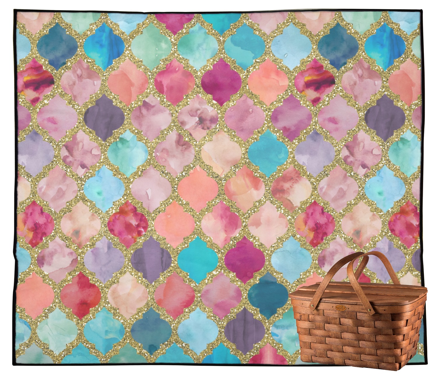 1500x1295 Glitter Moroccan Watercolor Outdoor Picnic Blanket (Personalized