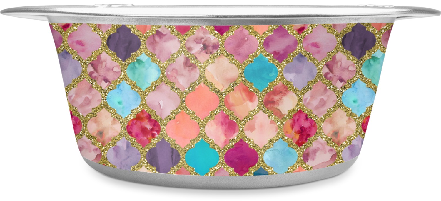 1500x686 Glitter Moroccan Watercolor Stainless Steel Pet Bowl (Personalized