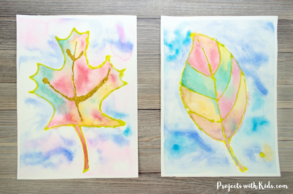 1020x675 Fall Leaf Painting With Watercolors Amp Glitter Projects With Kids