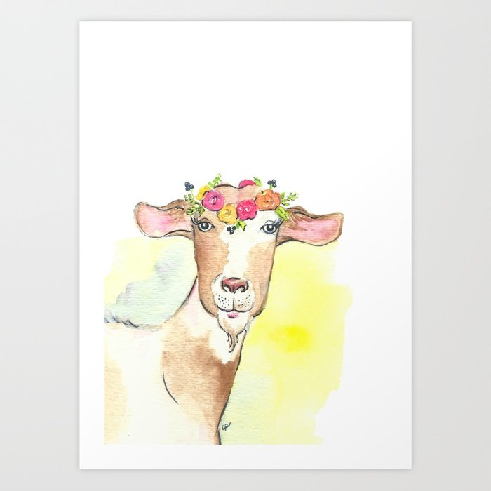 700x700 Goat Watercolor Floral Art Print By Imagodeinurserydecor Society6