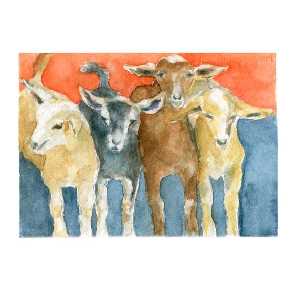 580x580 Watercolor Goats, Goats Print, Goat Art, Goat Painting, Goats