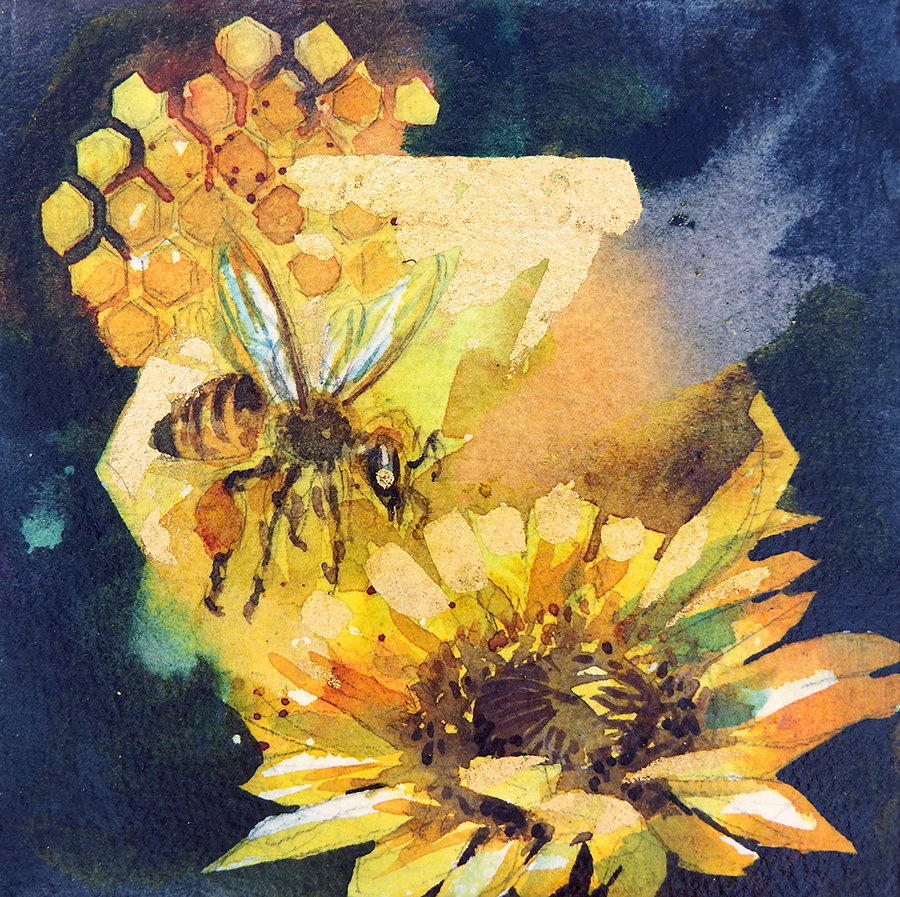 900x897 Extended Metaphor I, Original Watercolor With Gold Leaf, Ready To