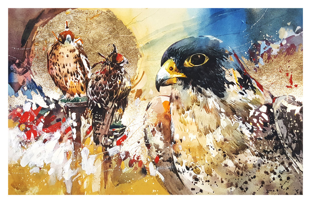 1024x669 Gold Leaf Watercolour Falcon By Abstractmusiq