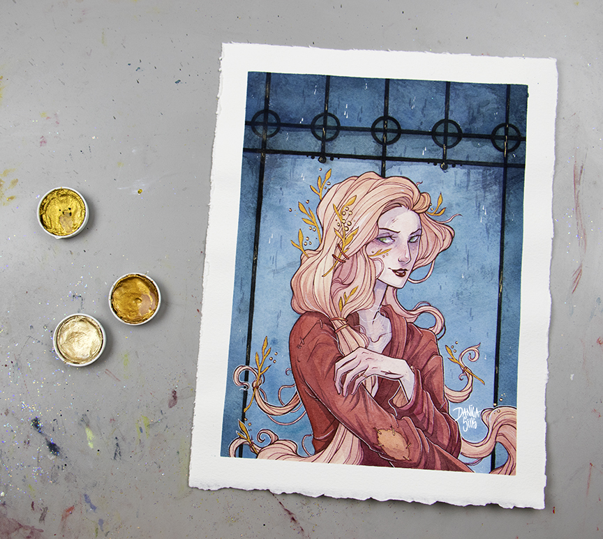 864x773 Gold Leaf Original Watercolor Painting Danica Sills Online