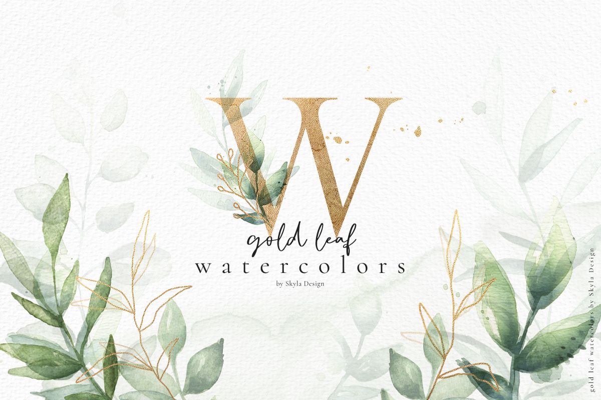 1200x800 Gold Leaf Watercolor Alphabet Clipart