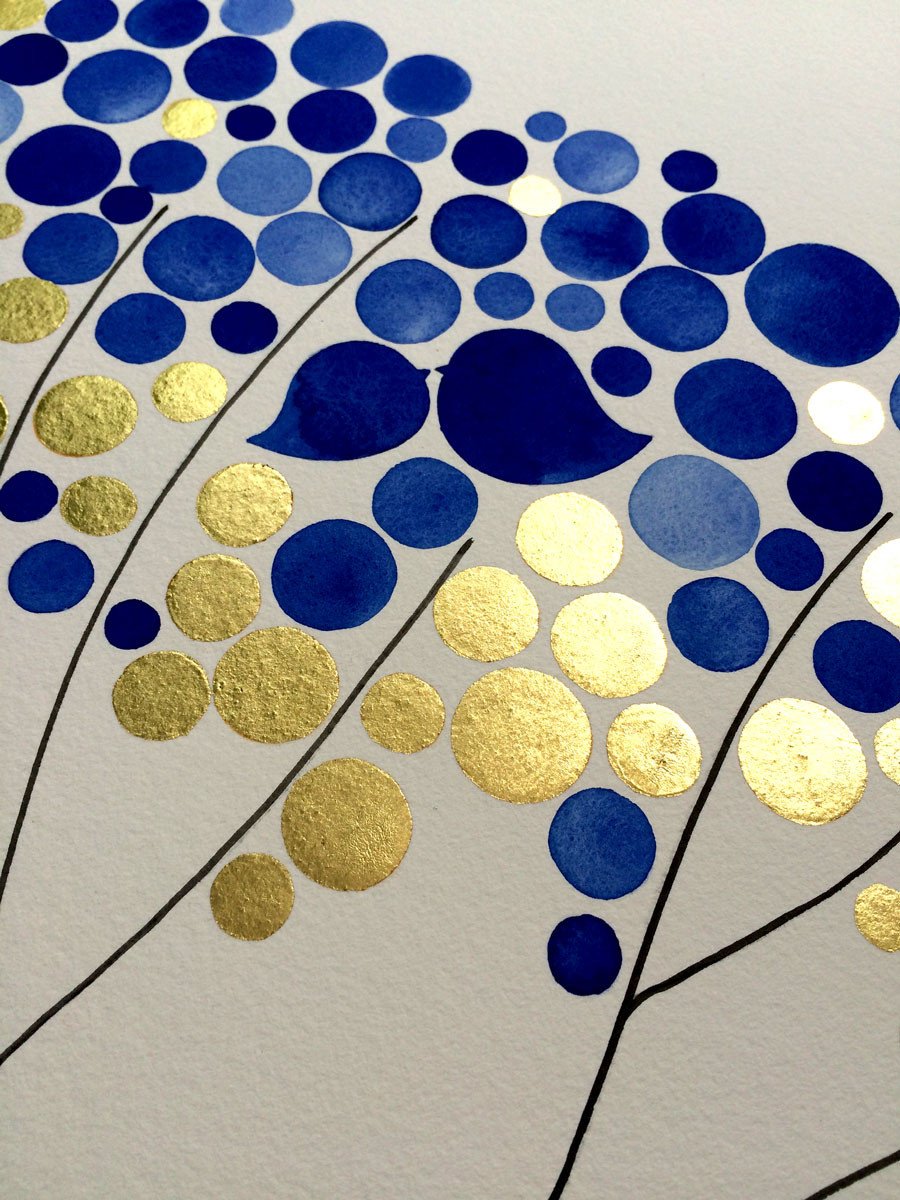 900x1200 Painted Ketubah Watercolor With Real Gold Leaf Accents