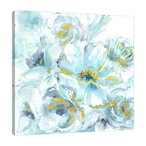 473x473 Watercolor Blues With Gold Leaf Gallery Wrapped Canvas By Tre