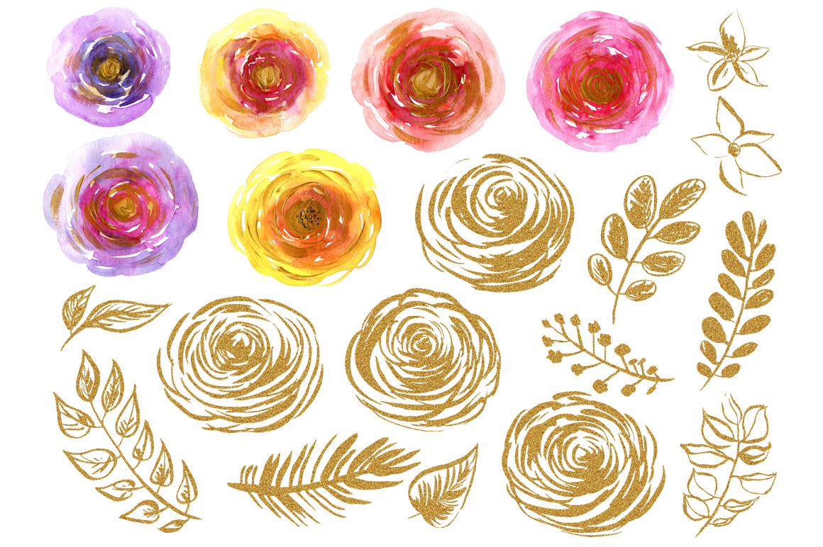 1160x772 Watercolor Amp Gold Flowers, Leaves