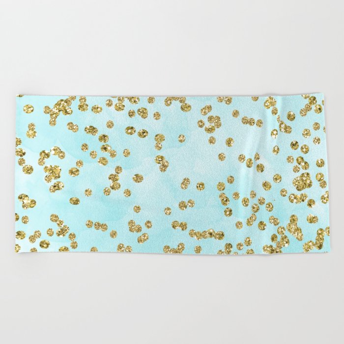 700x700 Sparkling Gold Glitter Confetti On Aqua Ocean Blue Watercolor