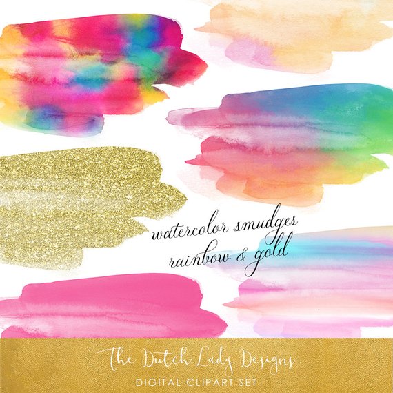 570x570 Watercolor Amp Paint Smudge Clipart Set In Rainbow Gold And Etsy