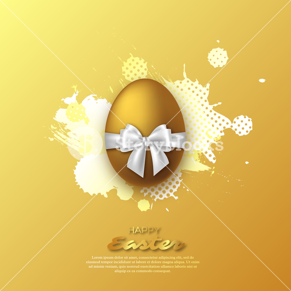1000x1000 Easter Golden Egg With Realistic Bow And Watercolor Splash
