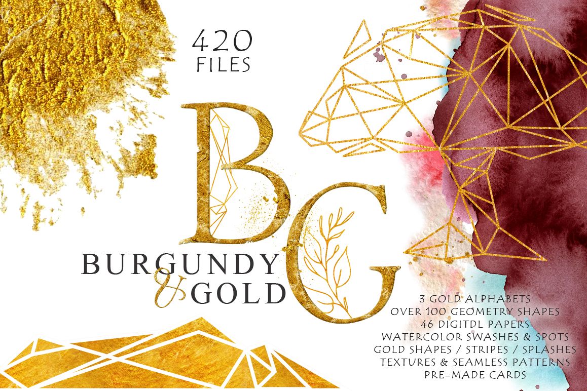 1158x772 Burgundy Amp Gold Watercolor Graphic Set