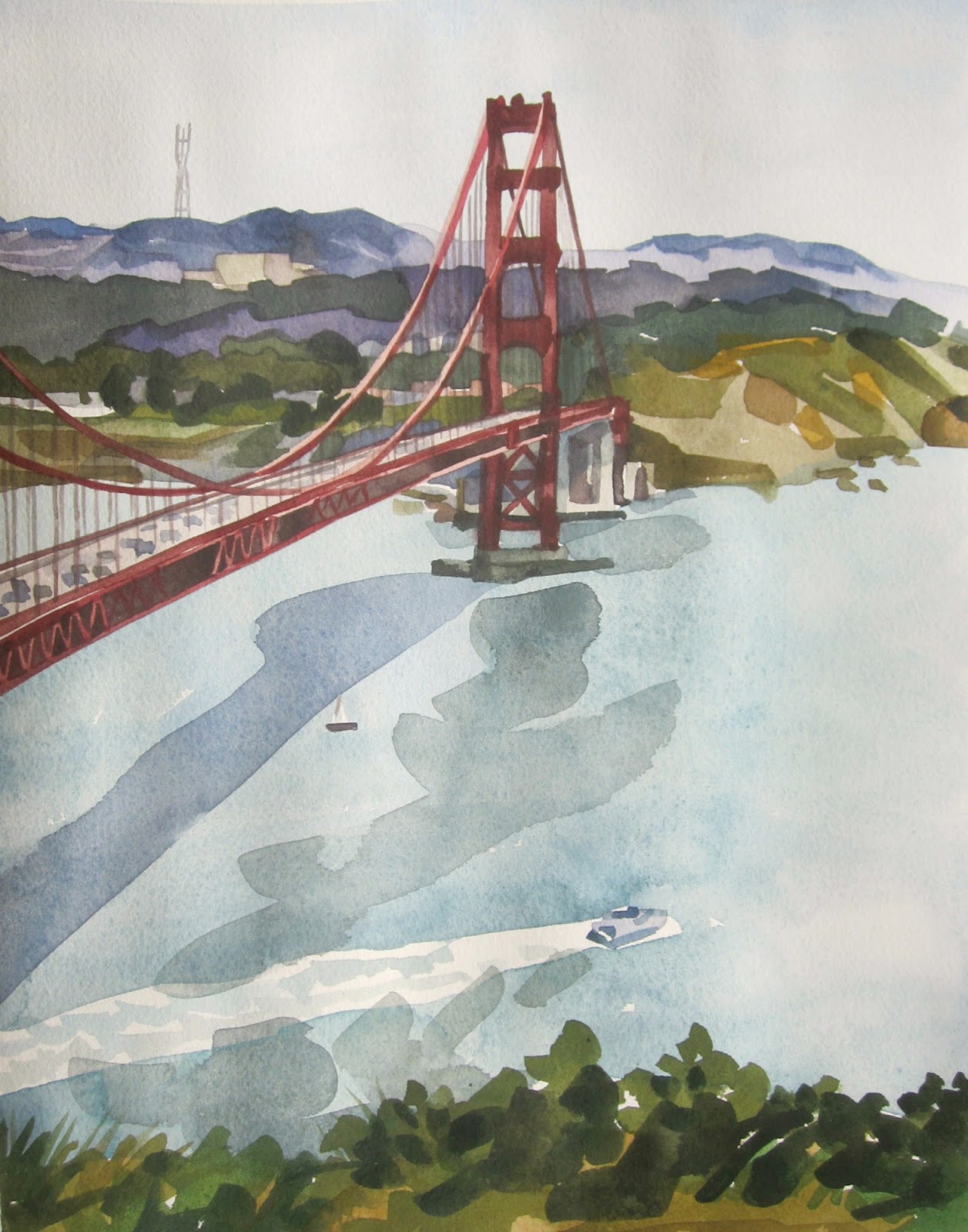 1257x1600 Laura Clarke Hawkins Golden Gate Bridge Watercolor