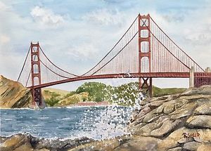 300x215 R. Sheer Original Watercolor Painting, Golden Gate Bridge, San
