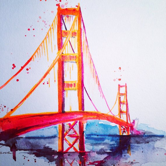 570x570 San Francisco Golden Gate Bridge Travel Watercolor Etsy
