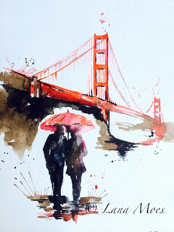 570x760 San Francisco Love Golden Gate Bridge Travel Watercolor Etsy