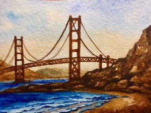 300x225 Watercolor Painting Golden Gate Bridge California Ocean Nature